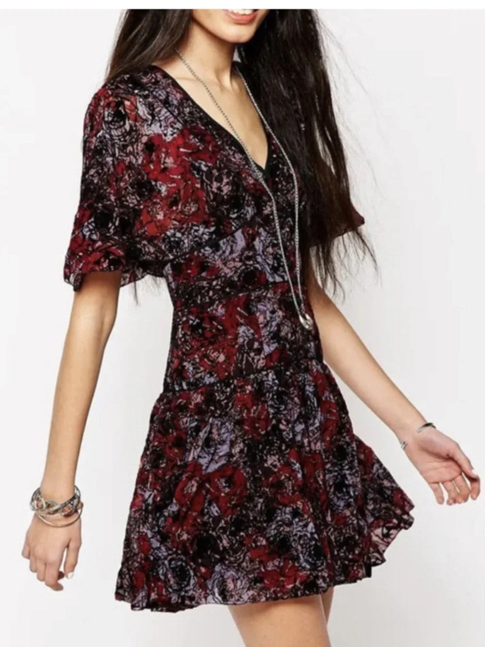 Free People Perfect Dream Dress Black Berry Combo Fit & Flare Size 4